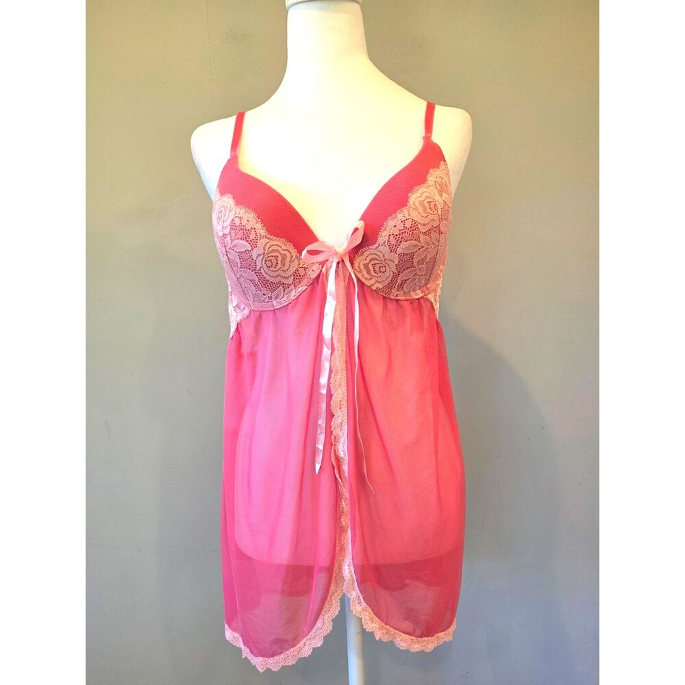 Jessica Simpson Chemise Babydoll Lingerie LG Pink Lace Coquette Boudoir